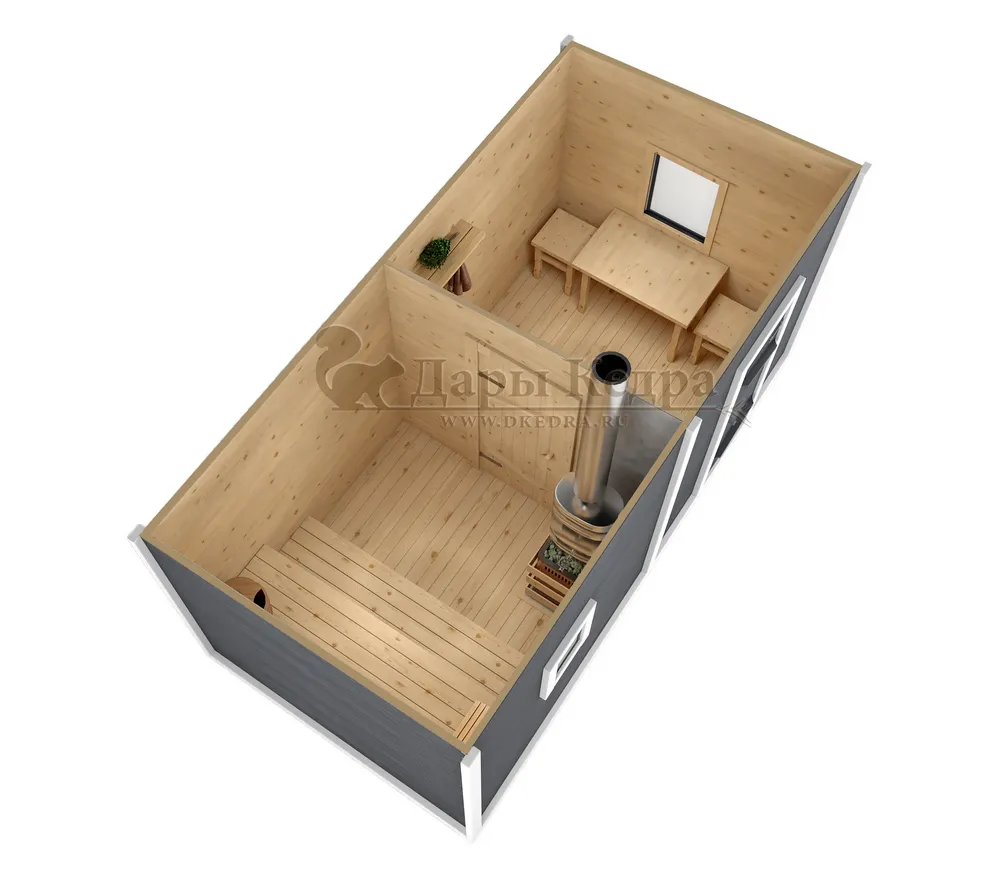 Каркасно-щитовая баня из кедра «Оптима» с верандой