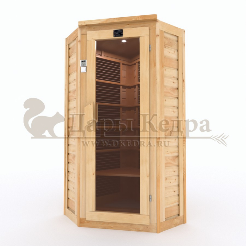 Одноместная угловая инфракрасная сауна кабина из кедра с карбоновыми излучателями Одноместная угловая инфракрасная сауна кабина из кедра с карбоновыми излучателями