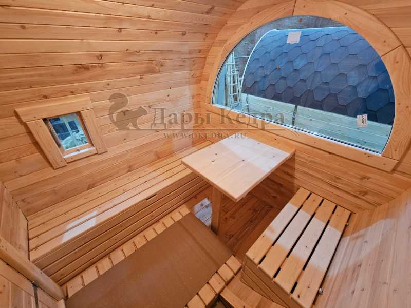 Баня-бочка «Орео» с боковым входом и панорамным окном
